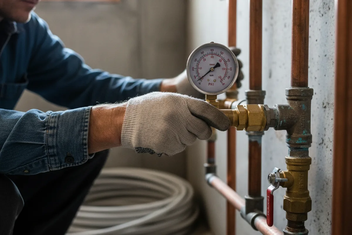 Pressure testing a repaired line during Water Line Repair in Briggs